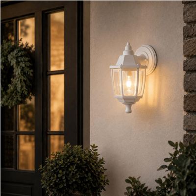 Arandela Luminária Fechada Branca Parede 36,5cm E27 Dital Bivolt Heritage Externo Interno Jardim Muro