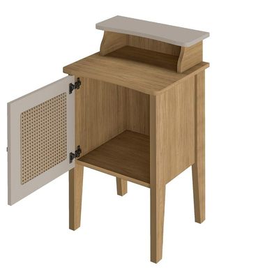 Mesa Lateral Retangular Charlotte 1 PT Carvalho e Off White