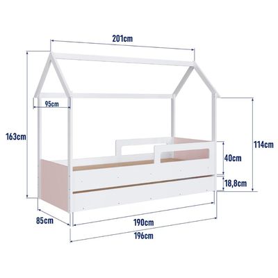 Cama Infantil Montessoriana com Cama Auxiliar Branco com Rosa Completa Móveis