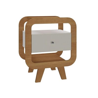 Mesa de Cabeceira Theo com USB 1 Gaveta Off White e Cinamomo