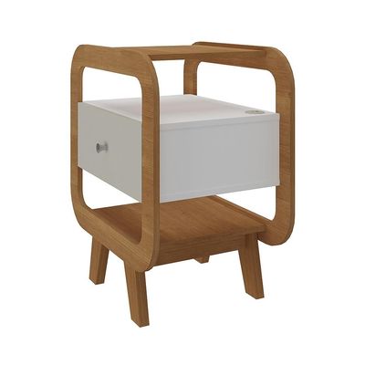 Mesa de Cabeceira Theo com USB 1 Gaveta Off White e Cinamomo