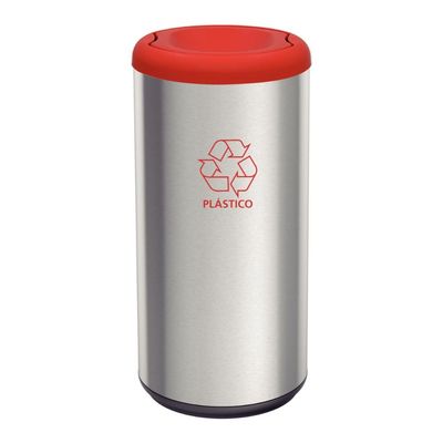 Lixeira Inox Tramontina Piemonte 40 Litros Acetinado Tampa Basculante Vermelha em Polipropileno