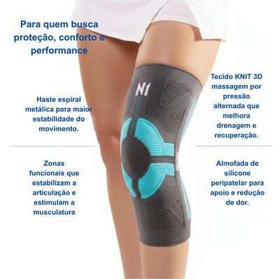 N1 Sport Joelheira Linha PRÓ Preta Tamanho XG com Compressão