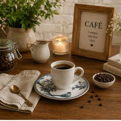 Xícara para Café com Pires Bio Rouxinol 120ml Porto Brasil Cozinha Gourmet Mesa Posta Restaurante