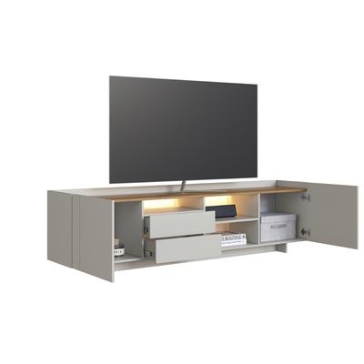 Rack para TV até 65 Polegadas 200cm com Nichos 2 gavetas e Iluminação em LED Monaco Mel/Arenas