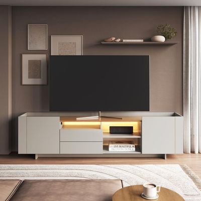 Rack para TV até 65 Polegadas 200cm com Nichos 2 gavetas e Iluminação em LED Monaco Mel/Arenas