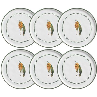 Jogo 6 Pratos Rasos Branco 27cm Cerâmica Porto Brasil Bio Bananê Grande Jantar Almoço Mesa Posta