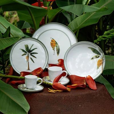 Jogo 6 Pratos Rasos Branco 27cm Cerâmica Porto Brasil Bio Bananê Grande Jantar Almoço Mesa Posta
