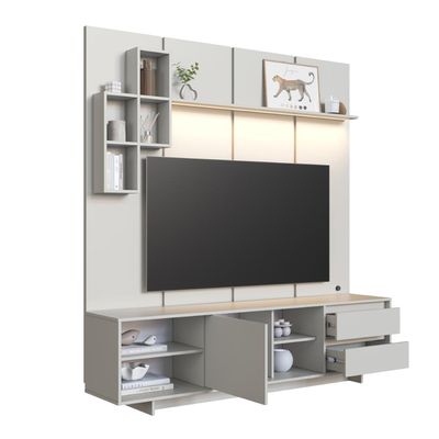 Rack Painel para Tv até 55 Polegadas 180cm com Nichos Gavetas Porta e Iluminação em LED Linea Arenas
