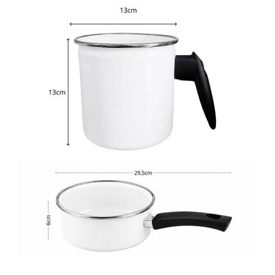 Jogo Panela Papeiro 800ml E Leiteira 1,25L Aço Esmaltado Bra Branco