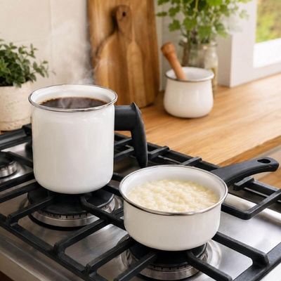 Jogo Panela Papeiro 800ml E Leiteira 1,25L Aço Esmaltado Bra Branco