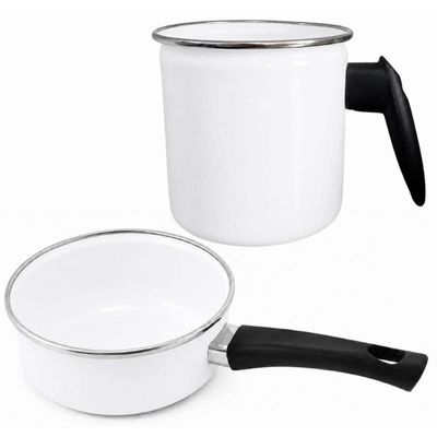 Jogo Panela Papeiro 800ml E Leiteira 1,25L Aço Esmaltado Bra Branco