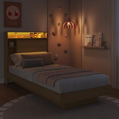 Cama de Solteiro 90 Suspensa com Ilunimação em Led e Organizador na Cabeceira Cancun Cor Mel