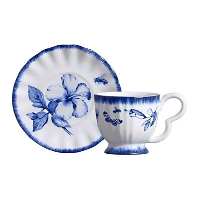 Jogo 2 Xícara De Café Cerâmica Azul E Branca Demoiselle Scalla 100ml