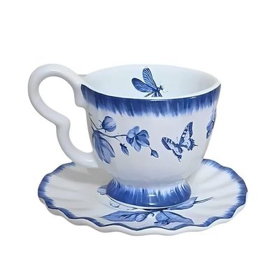 Jogo 2 Xícara De Café Cerâmica Azul E Branca Demoiselle Scalla 100ml