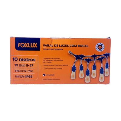 Varal De Luzes 10m Bivolt Com 10 Lâmpadas Azul 220v Foxlux