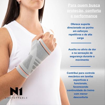 N1 Sport Munhequeira Preta GG Knit 3D com Compressão Graduad