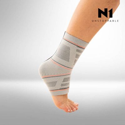 N1 Sport Tornozeleira Training Fechada Cinza G Knit 3D com Compressão Graduada Estabilidade Articular