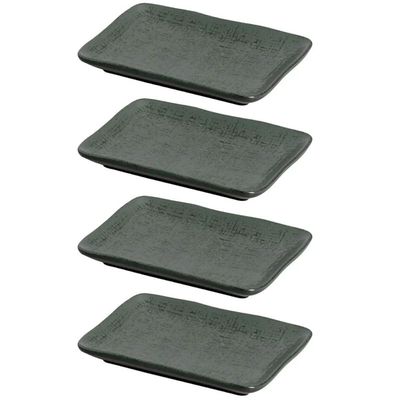 4 Travessas de Cerâmica Pratos Sushi Retangulares 14x18cm Verde Porto Brasil