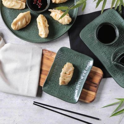 4 Travessas de Cerâmica Pratos Sushi Retangulares 14x18cm Verde Porto Brasil