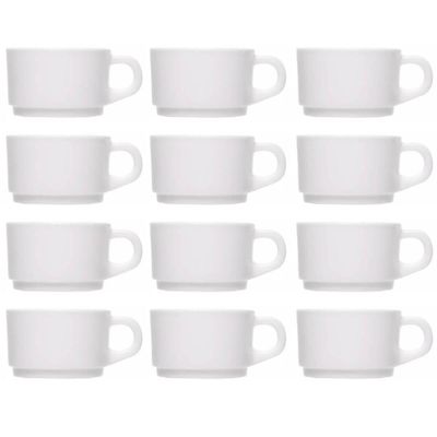 Jogo 12 Xícaras de Chá Café 200ml Vidro Opalino Branco Wolff Essenza Hotel Restaurante Cafeteria