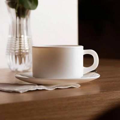 Jogo 12 Xícaras de Chá Café 200ml Vidro Opalino Branco Wolff Essenza Hotel Restaurante Cafeteria