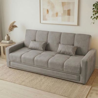 Sofá-Cama 3 Lugares Matrix Grazi com Revestimento em Tecido Veludo Cappuccino
