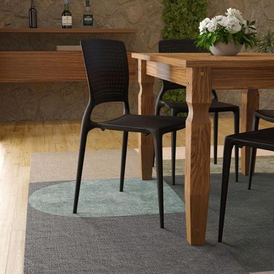 Conjunto Mesa Madeira Maciça Marin Brasil 4 Cadeiras Safira Preta Tramontina