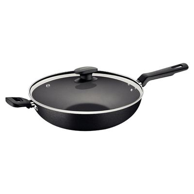 Wok Tramontina Loreto Antiaderente Tampa de Vidro 28 cm 3,3 L Grafite