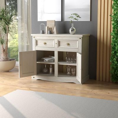 Aparador Buffet em Madeira 2 Portas 2 Gavetas 104 cm Patina Branca Elliottiis