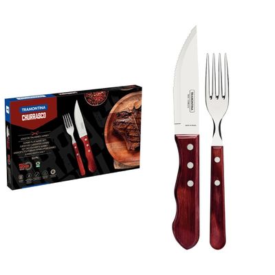 Jogo de Talheres para Churrasco Jumbo Tramontina Vermelho Polywood 12 Peças
