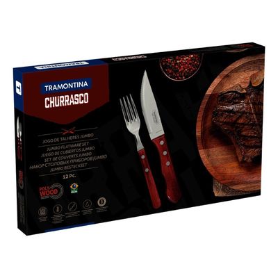 Jogo de Talheres para Churrasco Jumbo Tramontina Vermelho Polywood 12 Peças
