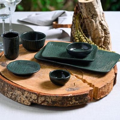 4 Prato Sushi Travessas Cerâmica Juta 27x16cm Verde Marinho Sashimi Porto Brasil