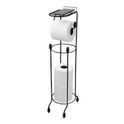 Suporte para Papel Higiênico com Prateleira Utimil 3 Rolos Compacto Funcional Preto