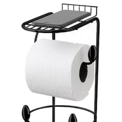 Suporte para Papel Higiênico com Prateleira Utimil 3 Rolos Compacto Funcional Preto