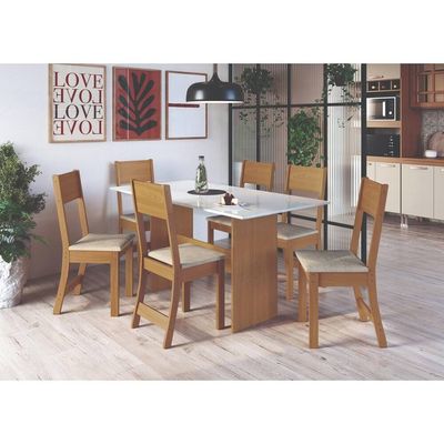 Conjunto de Mesa Retangular com 4 Cadeiras Orquidea Indekes Off White