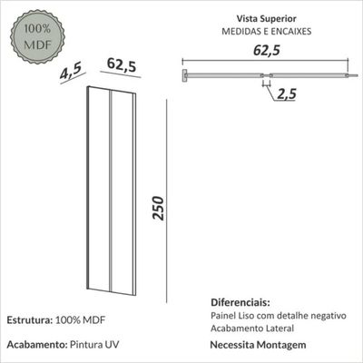 Painel Decorativo Liso 62,5cm para Parede em Mdf Freijó Dalla Costa