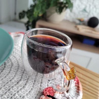 Xícara De Café 80ml Borboleta Parede Dupla Vidro Transparente Sun Garden Wolff