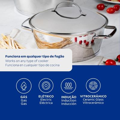 Caçarola Funda Tramontina Allegra Aço Inox Fundo Triplo 18 cm 2,2 L