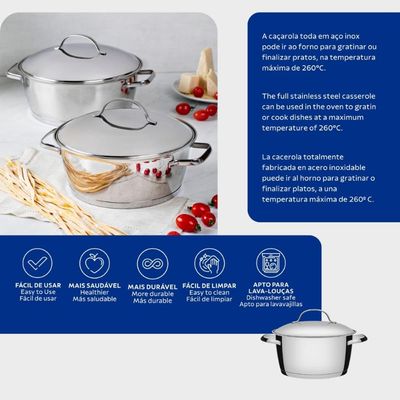 Caçarola Funda Tramontina Allegra Aço Inox Fundo Triplo 18 cm 2,2 L