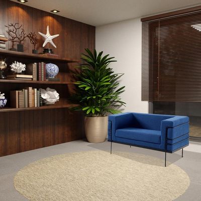Poltrona Decorativa Base de Aço Preto Jeanneret-Gris Linho Azul Marinho - Gran Belo