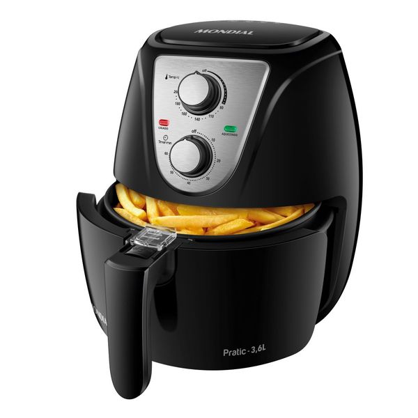 Fritadeira Elétrica Air Fryer Mondial Pratic AF-36-BI 3,6L Inox/Preta - 110V