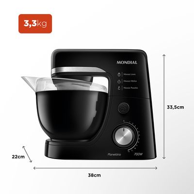 Batedeira Planetária Mondial Preta BP-03-B - 700W 127V
