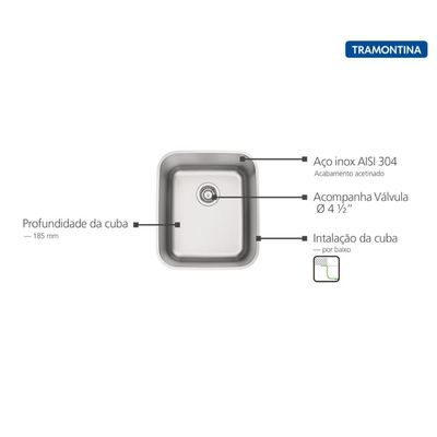 Cuba Tramontina 34x40x18cm Dora 34 BL Aço Inox Acetinado Outlet