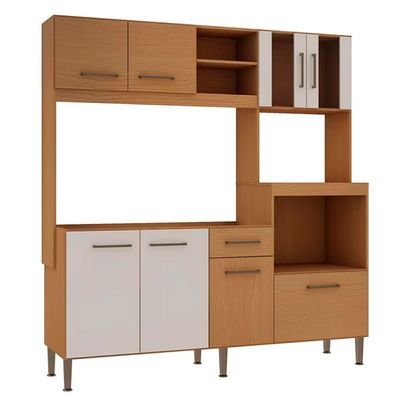 Cozinha Compacta Space 8 Portas 1 Gaveta 2 Prateleiras Genialflex Bege com Marrom
