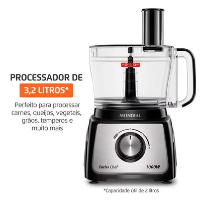 Multiprocessador MPN-02-BE 2 Velocidades Turbo SAN Cristal Mondial Preto/Inox / 110V