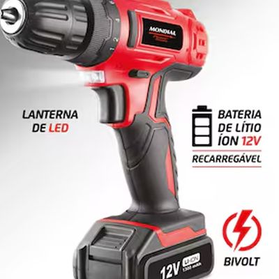 Parafusadeira e Furadeira Power Tools FPF-06M Mandril 10mm Maleta Bateria 12V Bivolt Mondial Vermelho com Preto / Bivolt