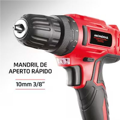 Parafusadeira e Furadeira Power Tools FPF-06M Mandril 10mm Maleta Bateria 12V Bivolt Mondial Vermelho com Preto / Bivolt