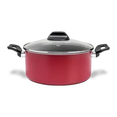 Caçarola Anis ProFlon Antiaderente 4,3L 24cm Tampa de Vidro Borgonha Brinox Vermelho
