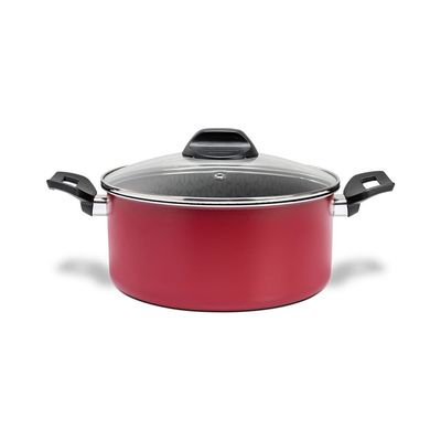 Caçarola Anis ProFlon Antiaderente 3,4L 22cm Tampa de Vidro Borgonha Brinox Vermelho